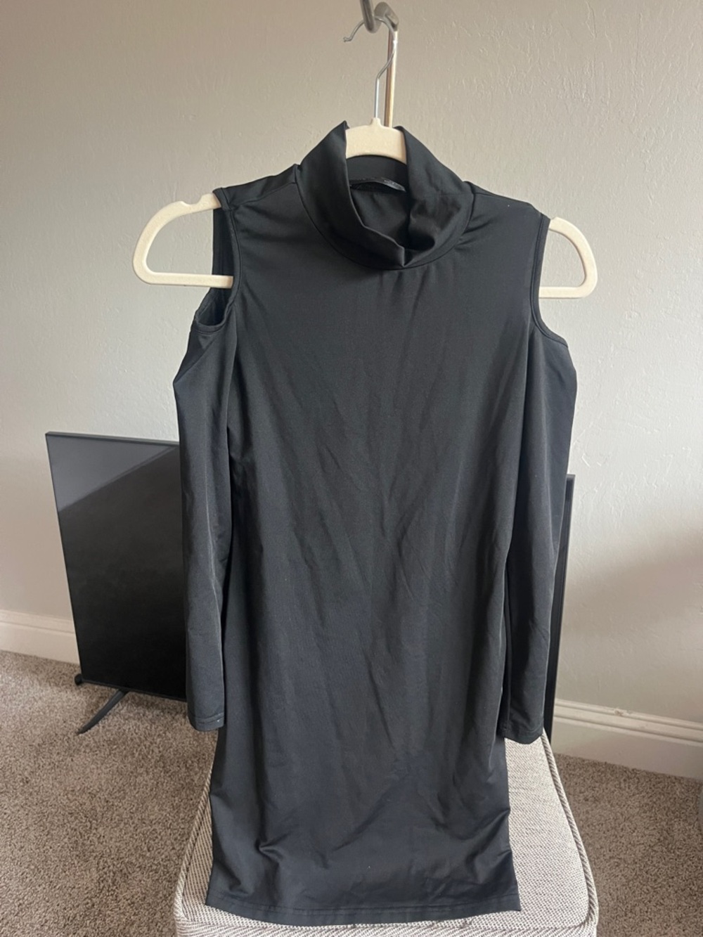 SHEIN Black Cold-Shoulder Turtleneck Long Sleeve Dress